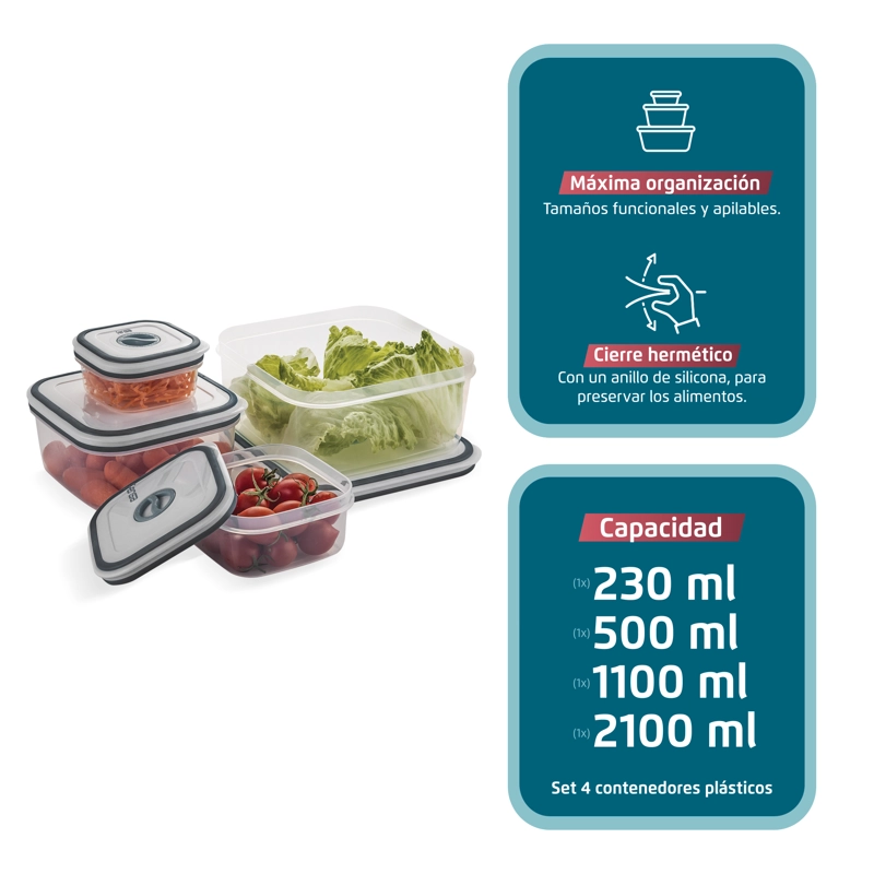 SET CONTENEDORES DE PLASTICO HERMÉTICOS FENSA 4 UN - 2
