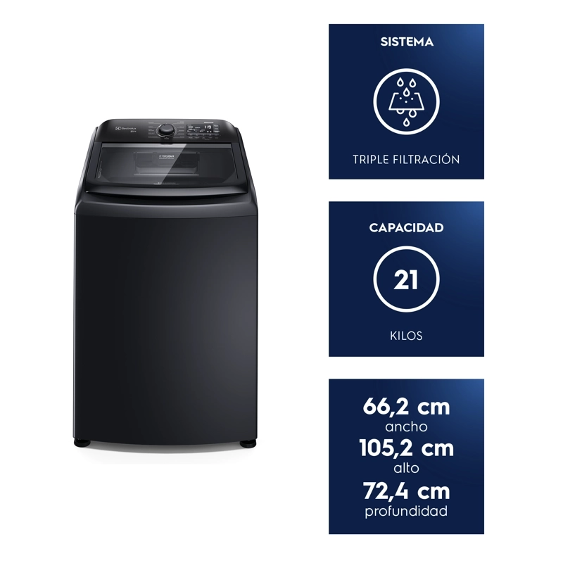 LAVADORA AUTOMATICA 21KG CARGA SUPERIOR EXPERT LEB21 NEGRA - 3