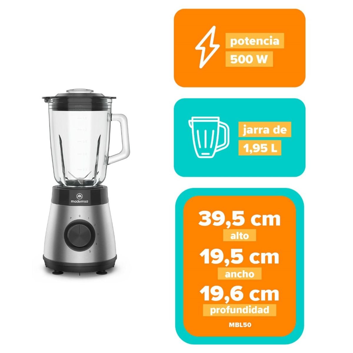 LICUADORA MADEMSA 1,5L CON 5 VELOCIDADES 500W MBL50 - 4
