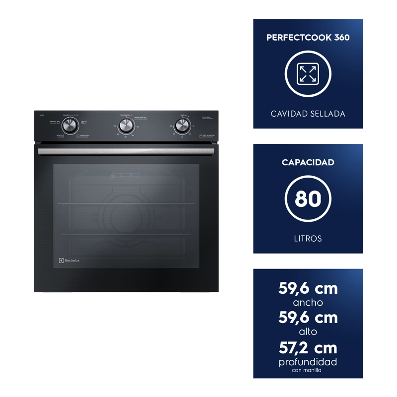 HORNO EMPOTRABLE ELECTRICO ELECTROLUX 80L EFFICIENT CON PERFECTCOOK OE8EL - 3