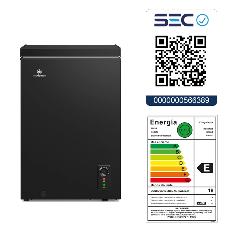 CONGELADOR FREEZER HORIZONTAL DUAL 97L FRIO DIRECTO H100B NEGRO - 11