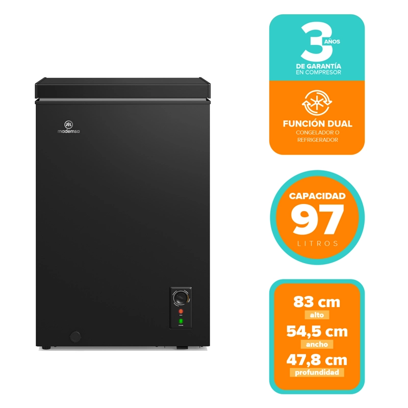 CONGELADOR FREEZER HORIZONTAL DUAL 97L FRIO DIRECTO H100B NEGRO - 3