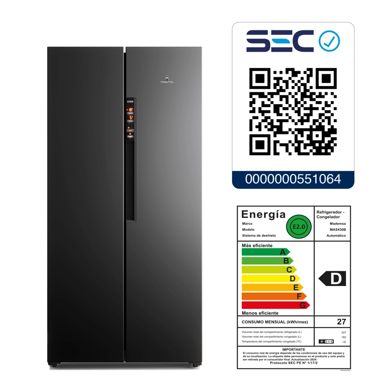 REFRIGERADOR 430L NO FROST SIDE BY SIDE INVERTER MAS430B NEGRO - 10
