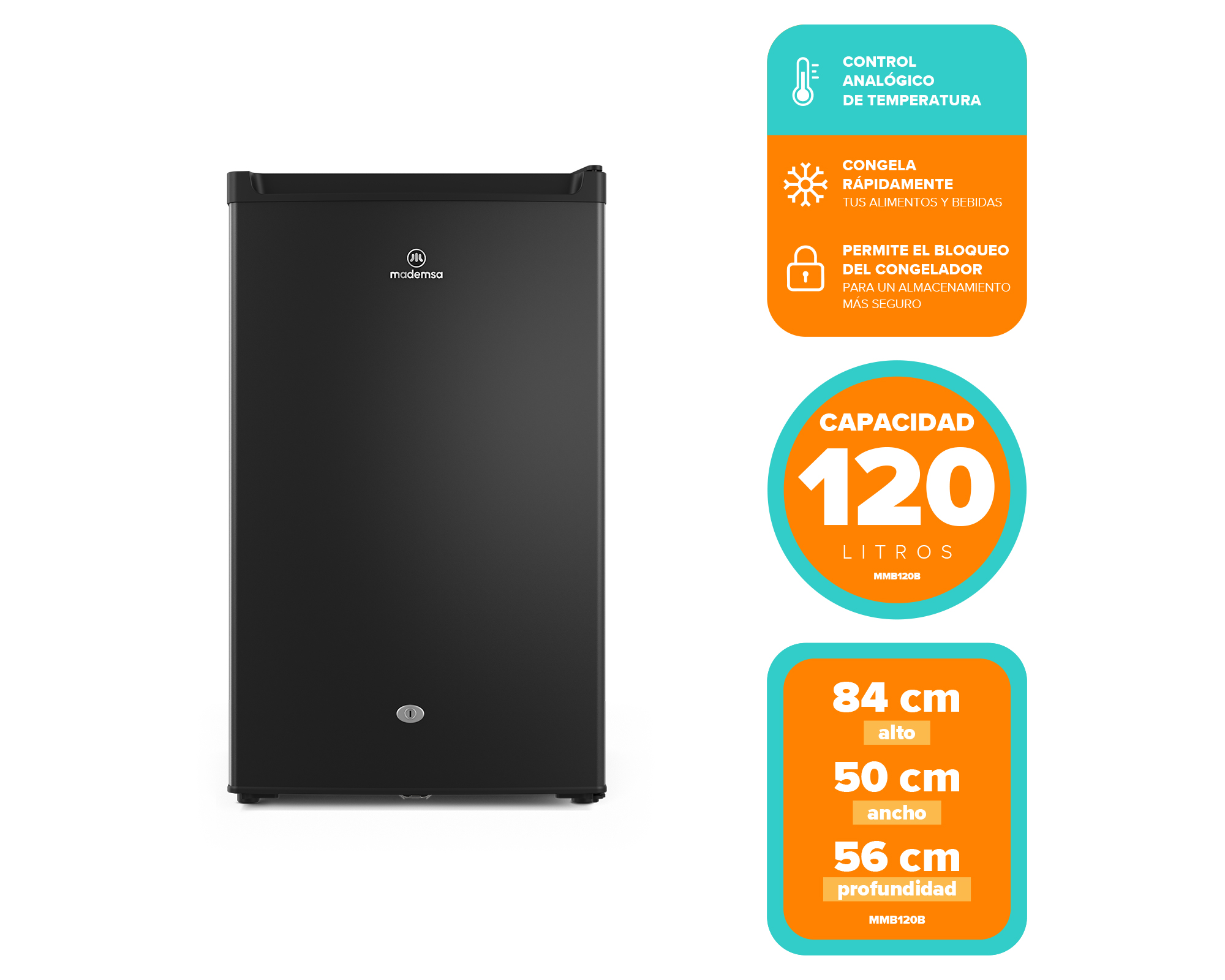 FRIGOBAR 120L FRIO DIRECTO CON LLAVE Y LUZ LED MMB120B NEGRO - 5