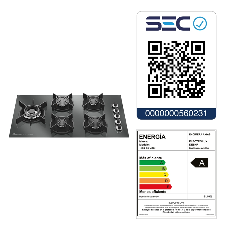 ENCIMERA A GAS 5 PLATOS HOME PRO COCCION KE5HP ESPEJADO - 4