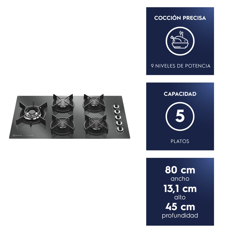ENCIMERA A GAS 5 PLATOS HOME PRO COCCION KE5HP ESPEJADO - 8