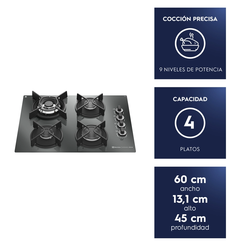 ENCIMERA A GAS 4 PLATOS HOME PRO COCCION KE4HP ESPEJADO - 8