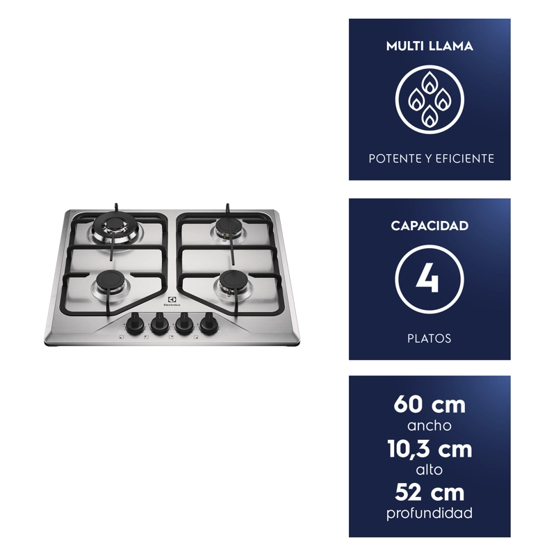 ENCIMERA A GAS 4 PLATOS EXPERIENCE MULTI LLAMA KE4XC INOX - 8