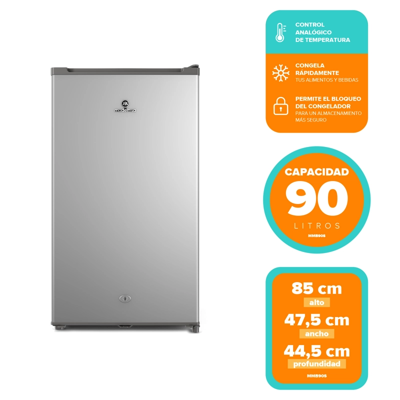 FRIGOBAR 90L FRIO DIRECTO CON LLAVE Y LUZ LED MMB90S SILVER - 3