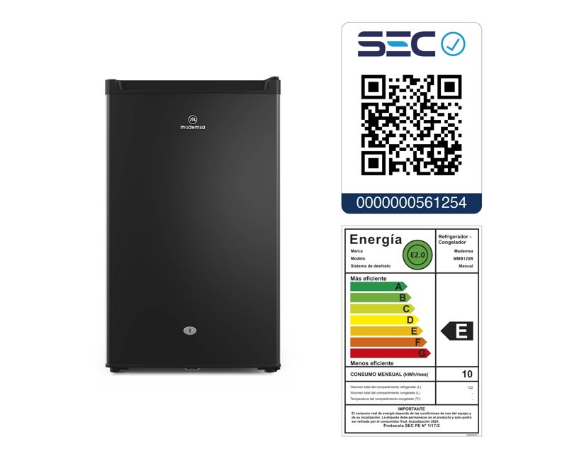 FRIGOBAR 120L FRIO DIRECTO CON LLAVE Y LUZ LED MMB120B NEGRO - 11
