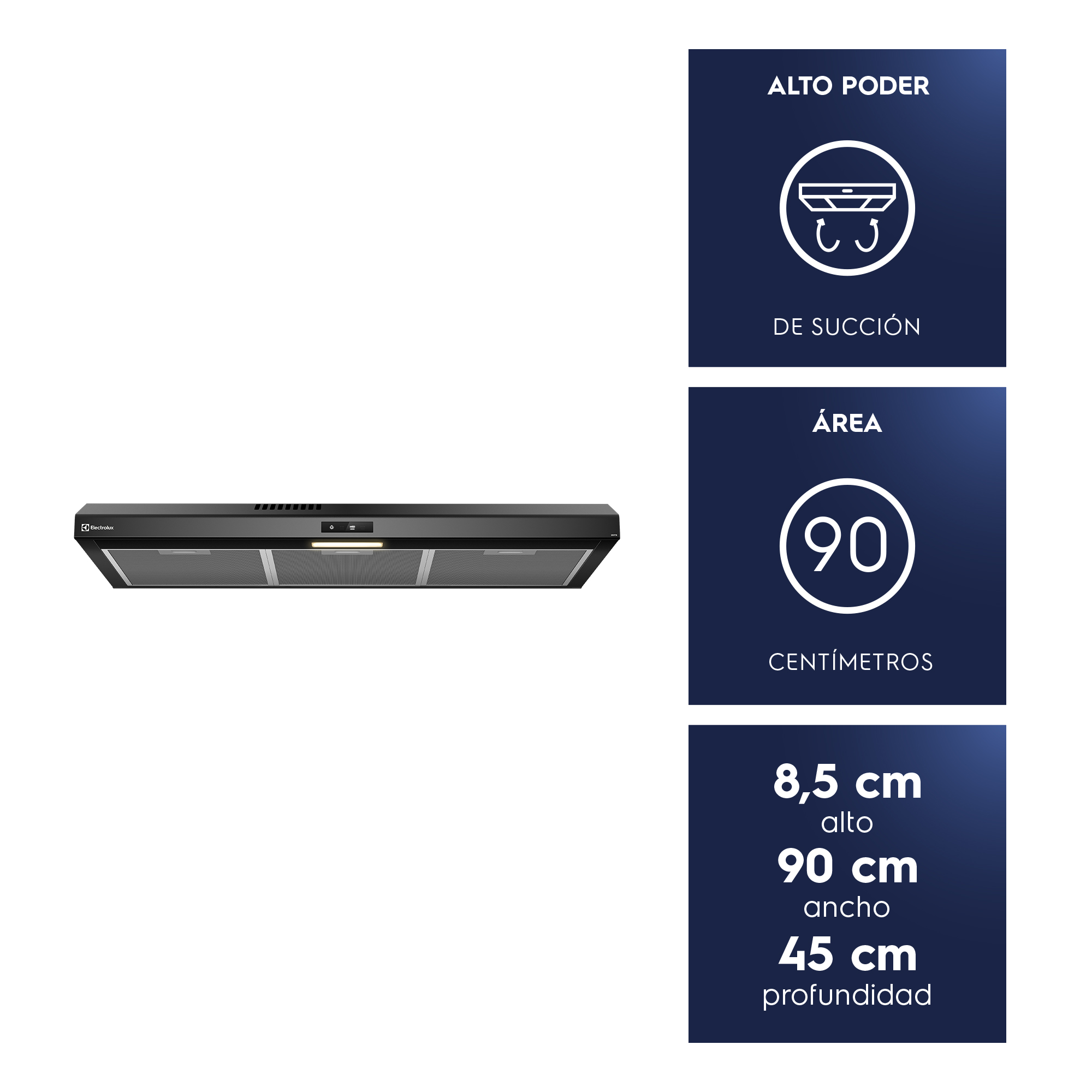 CAMPANA DE COCINA EXTRACTORA 90CM ALTO PODER SUCCION DE9TB - 4