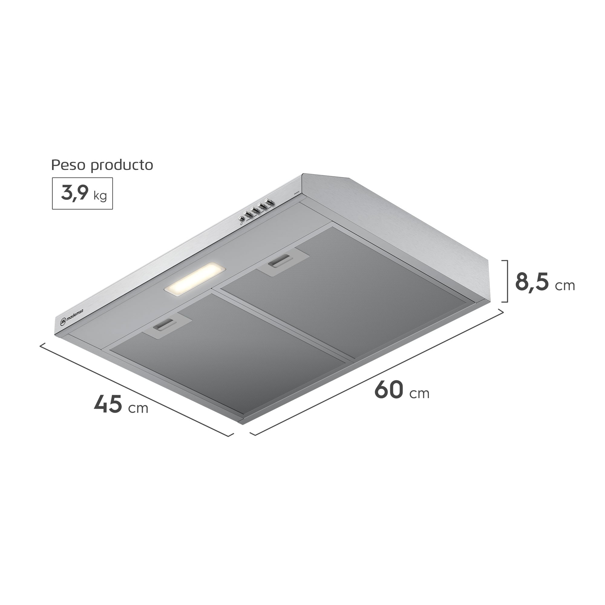 CAMPANA DE COCINA EXTRACTORA 60CM GRAN PODER SUCCION DM6SS - 3