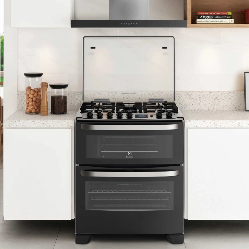 COCINA A GAS 5 PLATOS DOBLE HORNO TIMER DIGITAL 76DBA NEGRA - 7