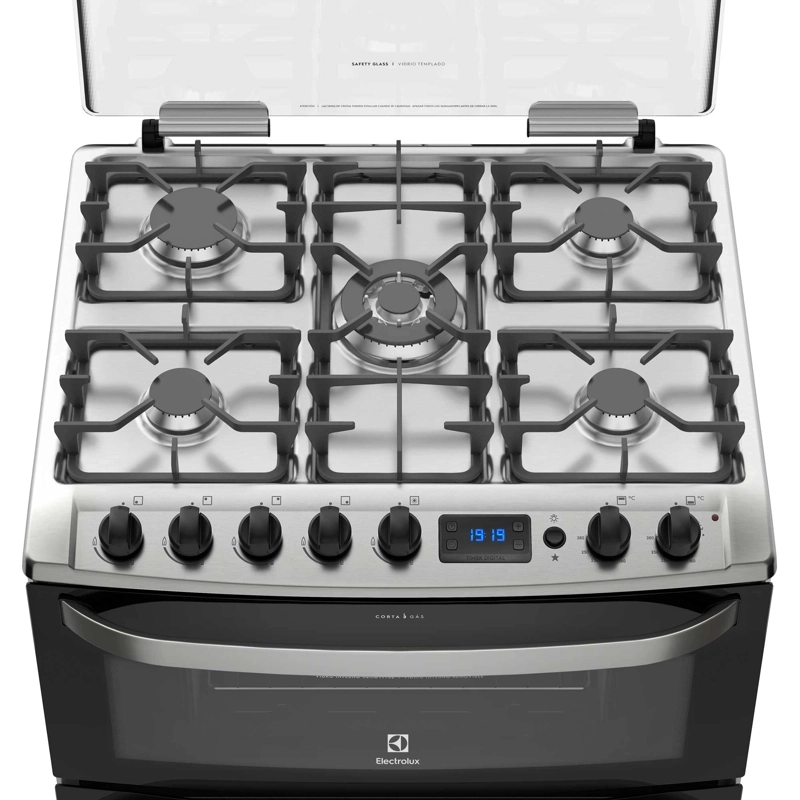 COCINA A GAS 5 PLATOS DOBLE HORNO TIMER DIGITAL 76DBA NEGRA - 8
