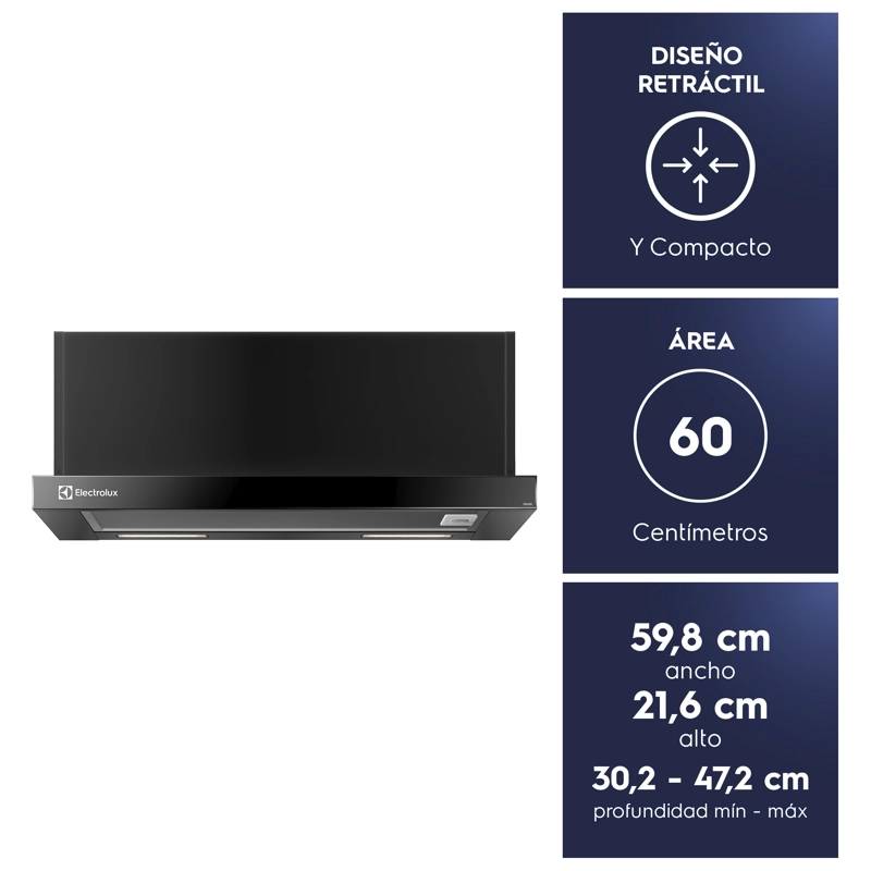 CAMPANA COCINA EXTRACTORA RETRACTIL 60CM LUZ LED DE6RI NEGRA - 4
