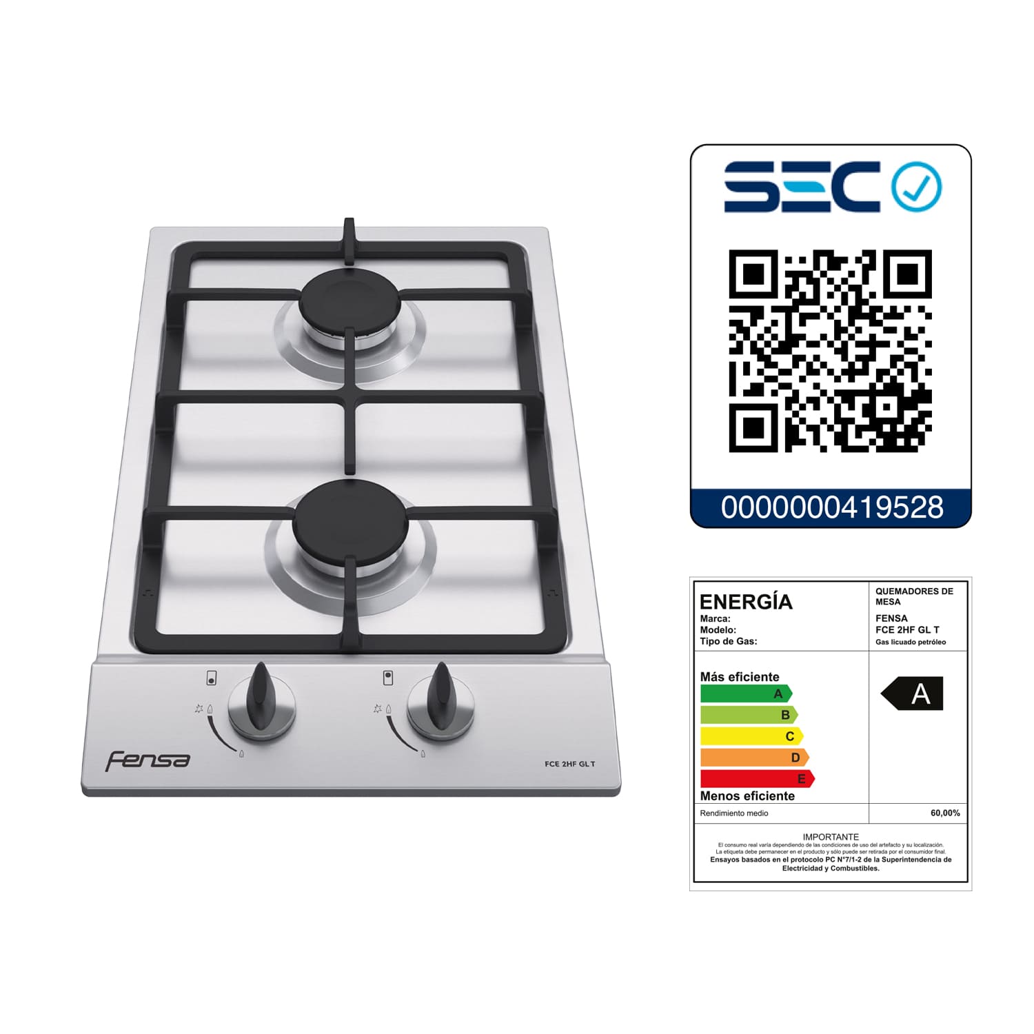 ENCIMERA A GAS LICUADO FENSA 2 PLATOS FCE 2HF GL T ENCENDIDO ELE CTRICO INOXIDABLE - 7
