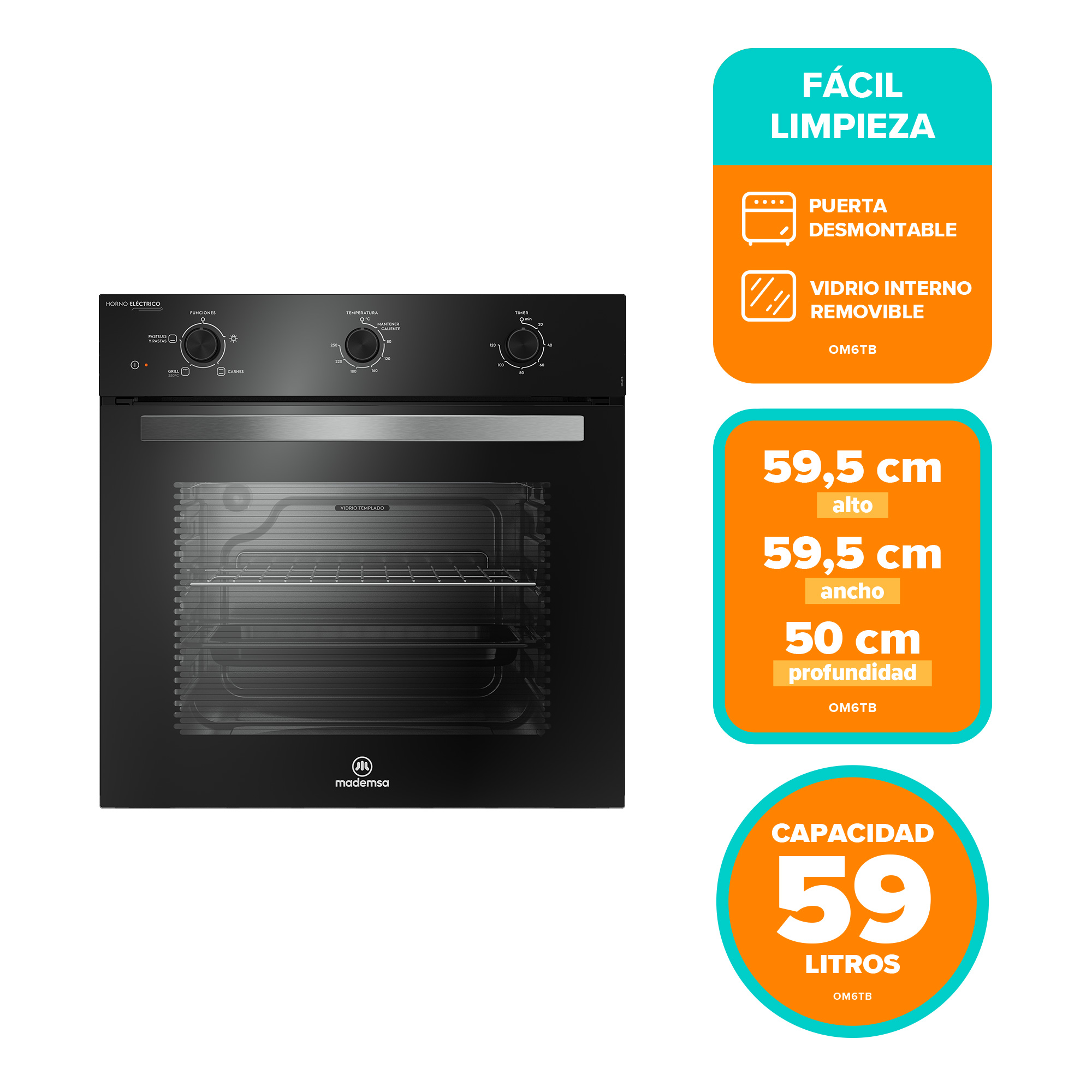 HORNO EMPOTRABLE ELE CTRICO 59L TEMPORIZADOR Y LIMPIA FACIL OM6TB - 7
