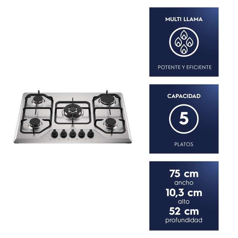 ENCIMERA A GAS 5 PLATOS EXPERIENCE MULTI LLAMA KE5XC INOX - 8