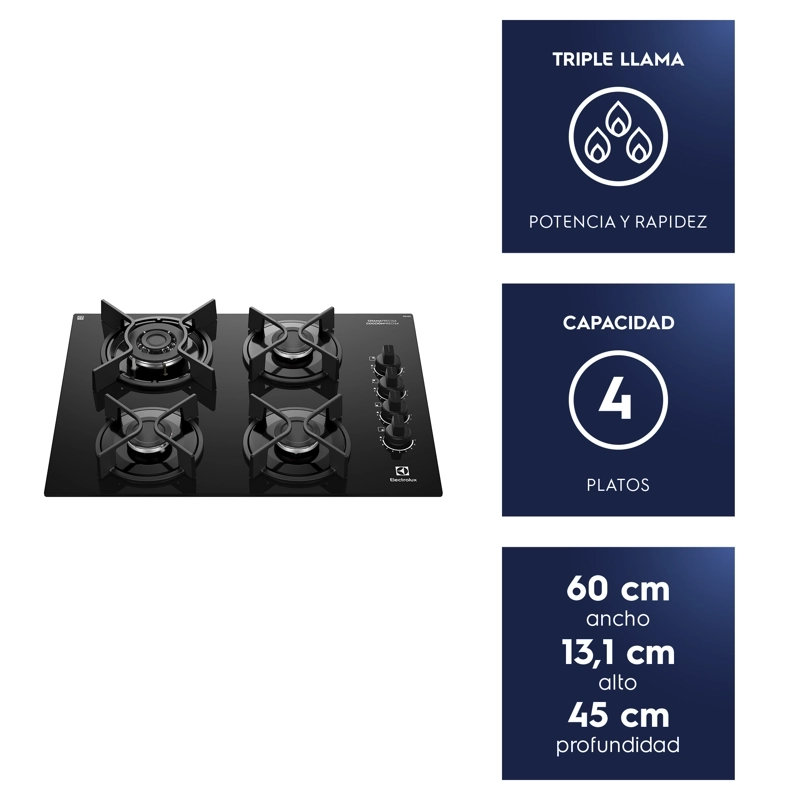 ENCIMERA A GAS 4 PLATOS EXPERIENCE TRIPLE LLAMA KE4GC - 3