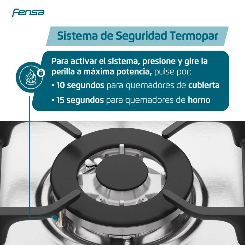 COCINA A GAS FENSA F 3000 RT 4 PLATOS CUBIERTA VIDRIO INOX - 12