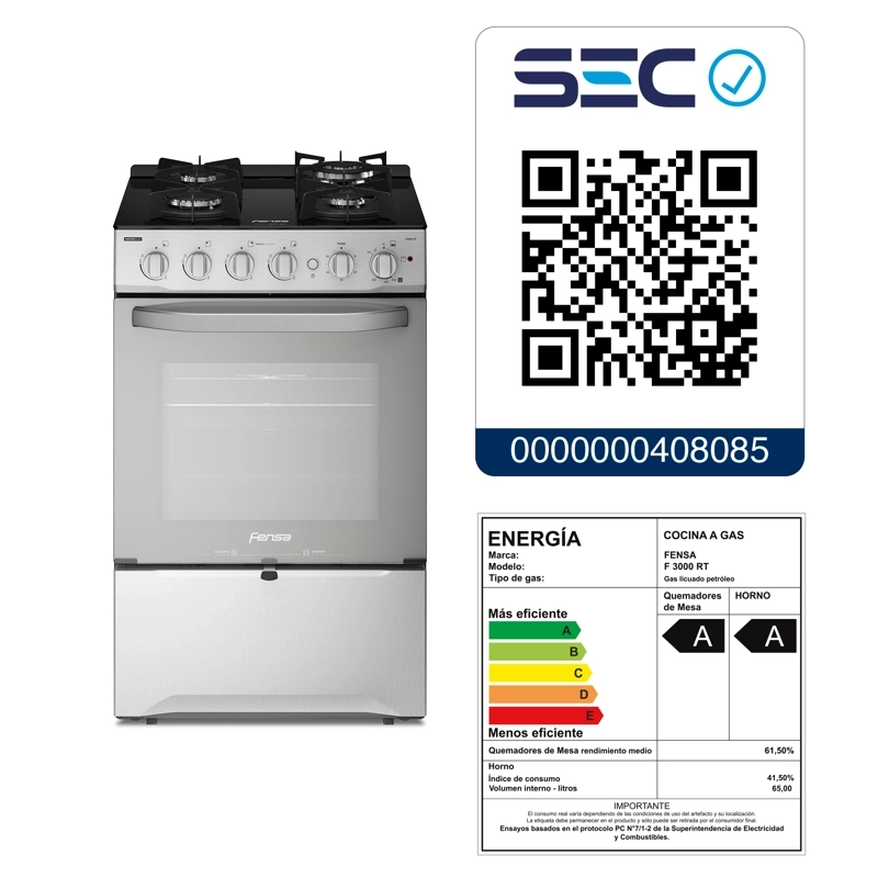 COCINA A GAS FENSA F 3000 RT 4 PLATOS CUBIERTA VIDRIO INOX - 13