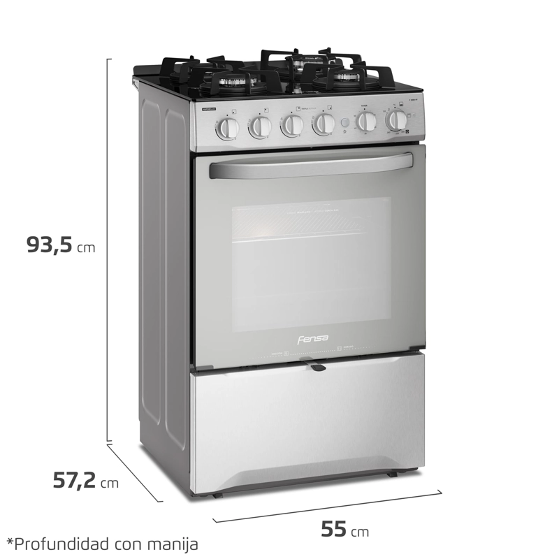 COCINA A GAS FENSA F 3000 RT 4 PLATOS CUBIERTA VIDRIO INOX - 2