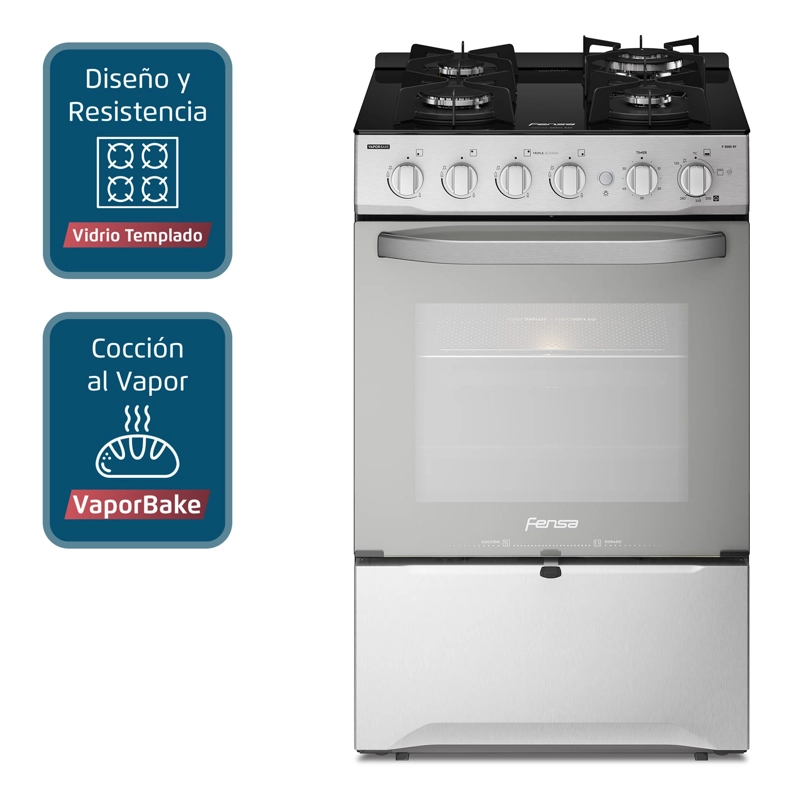 COCINA A GAS FENSA F 3000 RT 4 PLATOS CUBIERTA VIDRIO INOX - 3
