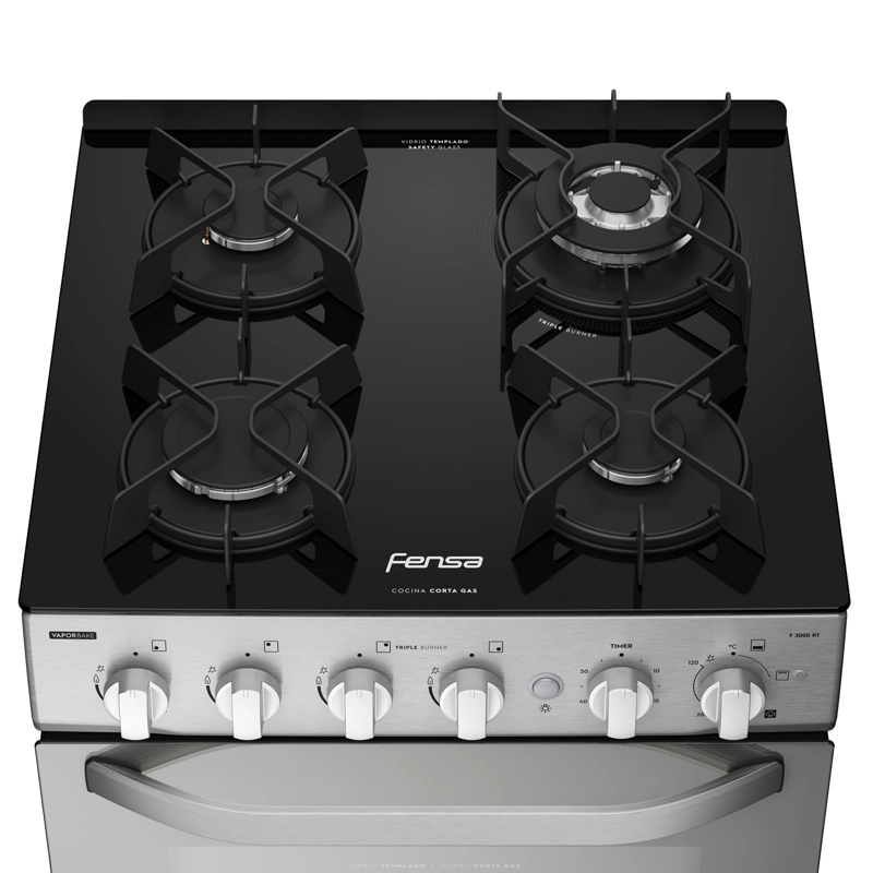 COCINA A GAS FENSA F 3000 RT 4 PLATOS CUBIERTA VIDRIO INOX - 6