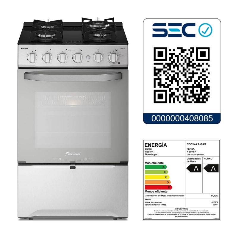 COCINA A GAS FENSA F 3000 RT 4 PLATOS CUBIERTA VIDRIO INOX - 9