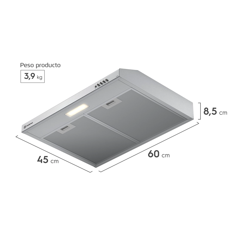 CAMPANA DE COCINA EXTRACTORA 60CM GRAN PODER SUCCION DM6SS - 2
