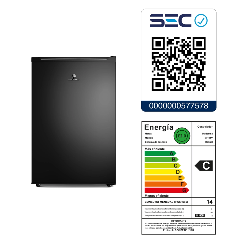 MINI CONGELADOR FREEZER VERTICAL FRIO DIRECTO 98L INVERTER M191V - 9