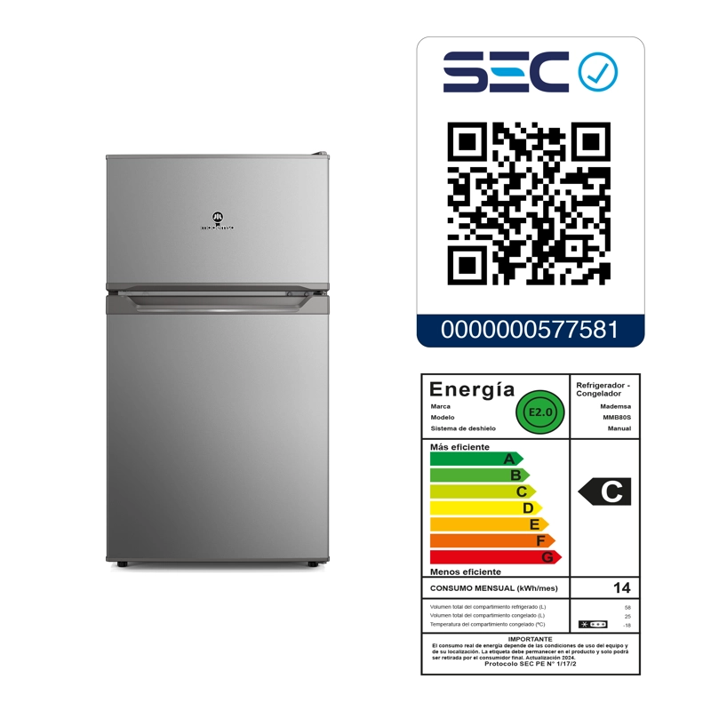 MINI REFRIGERADOR 83L FRIO DIRECTO TOP FREEZER INVERTER MMB80S - 10