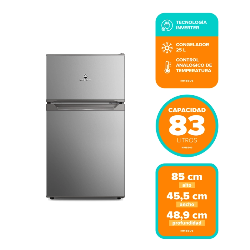 MINI REFRIGERADOR 83L FRIO DIRECTO TOP FREEZER INVERTER MMB80S - 11