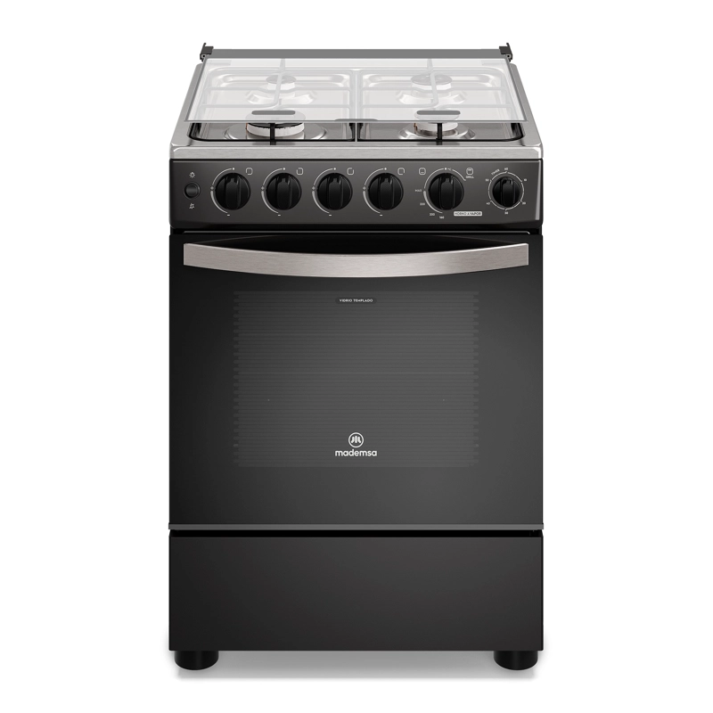COCINA A GAS 4 PLATOS HORNO VAPOR Y TEMPORIZADOR FM4TPC NEGRA