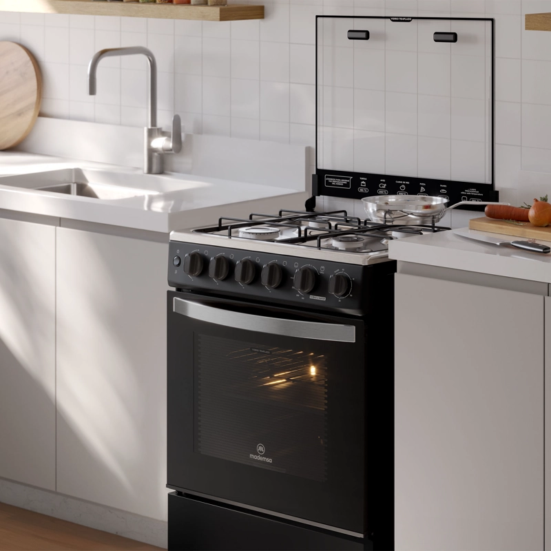 COCINA A GAS 4 PLATOS HORNO VAPOR Y TEMPORIZADOR FM4TPC NEGRA - 10