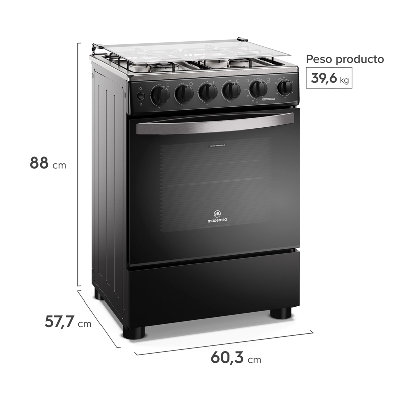 COCINA A GAS 4 PLATOS HORNO VAPOR Y TEMPORIZADOR FM4TPC NEGRA - 12