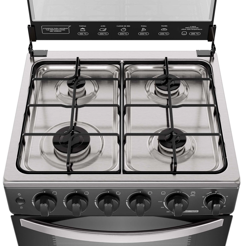 COCINA A GAS 4 PLATOS HORNO VAPOR Y TEMPORIZADOR FM4TPC NEGRA - 5