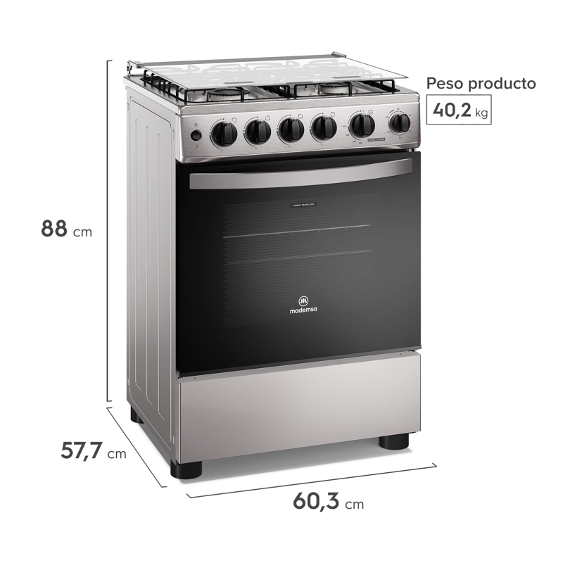 COCINA A GAS 4 PLATOS HORNO VAPOR Y GRILL FM4PSC INOX - 10