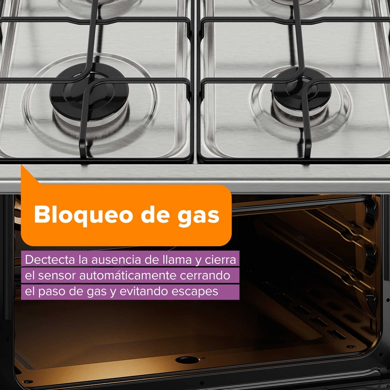 COCINA A GAS 4 PLATOS HORNO VAPOR Y GRILL FM4PSC INOX - 5