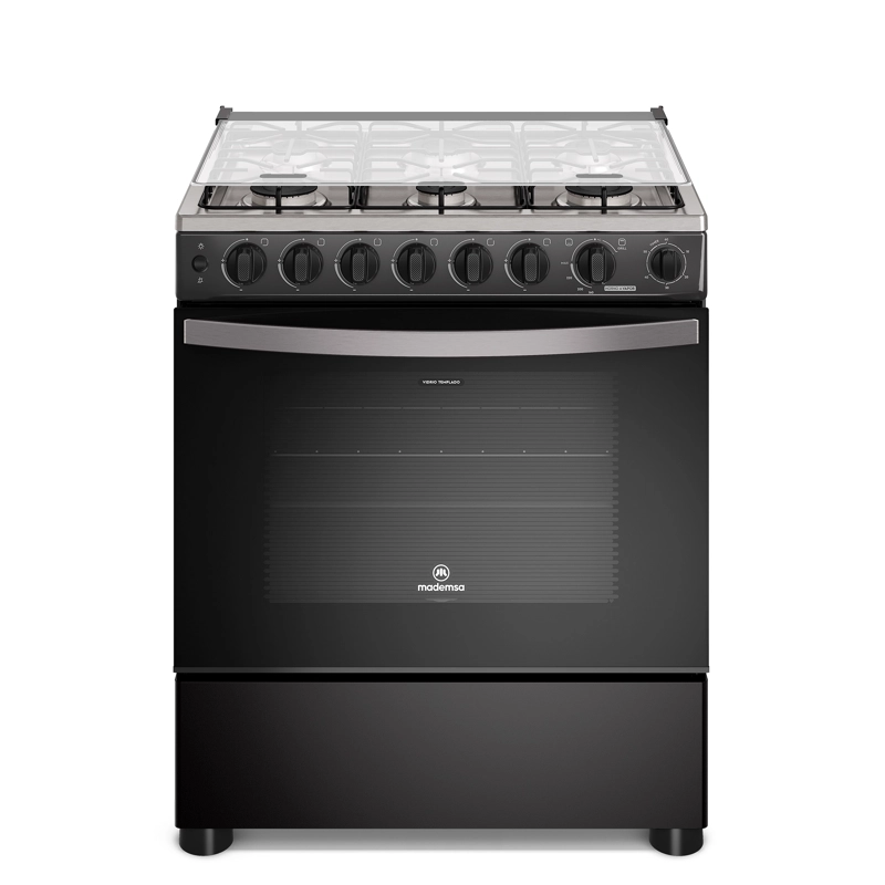 COCINA A GAS 6 PLATOS HORNO VAPOR Y PARRILLA PLETINA FM6SPC NEGRA - 1
