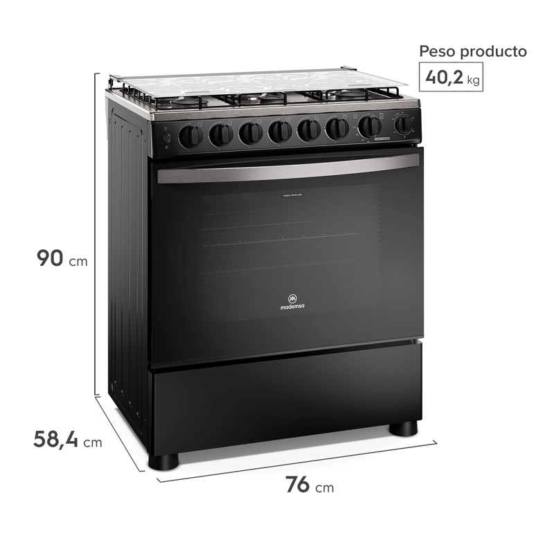 COCINA A GAS 6 PLATOS HORNO VAPOR Y PARRILLA PLETINA FM6SPC NEGRA - 2