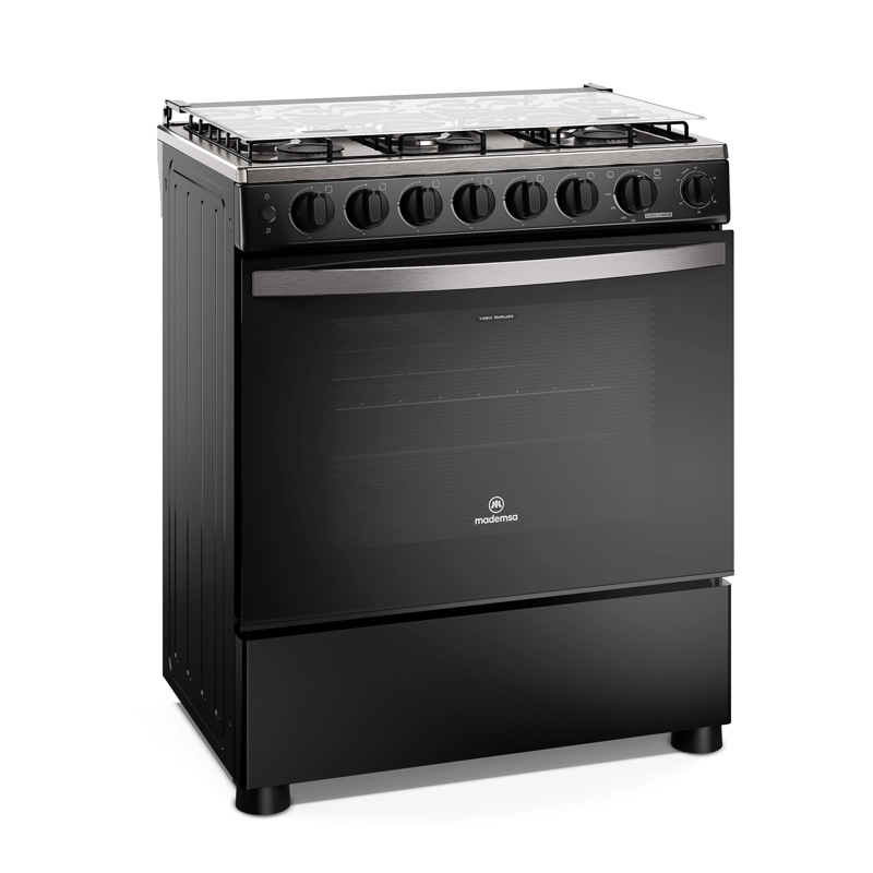 COCINA A GAS 6 PLATOS HORNO VAPOR Y PARRILLA PLETINA FM6SPC NEGRA - 4