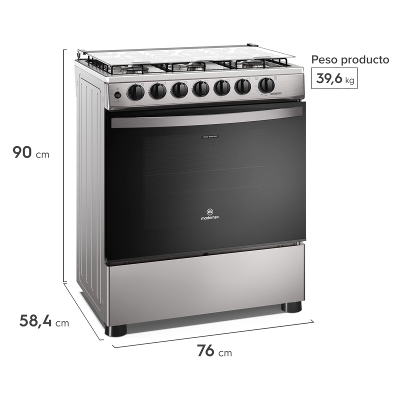 COCINA A GAS 6 PLATOS HORNO VAPOR Y PARRILLAS ALAMBRON FM6LSC INOX - 11