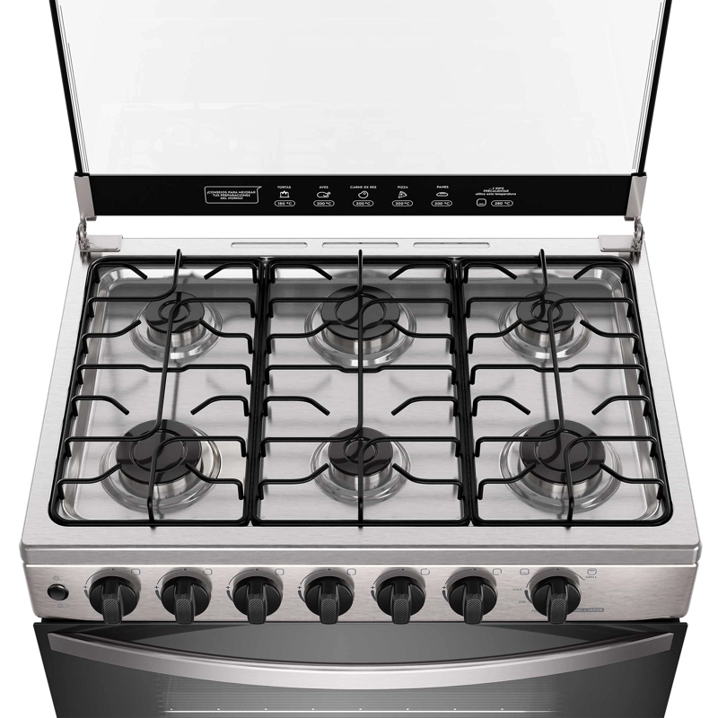 COCINA A GAS 6 PLATOS HORNO VAPOR Y PARRILLAS ALAMBRON FM6LSC INOX - 4