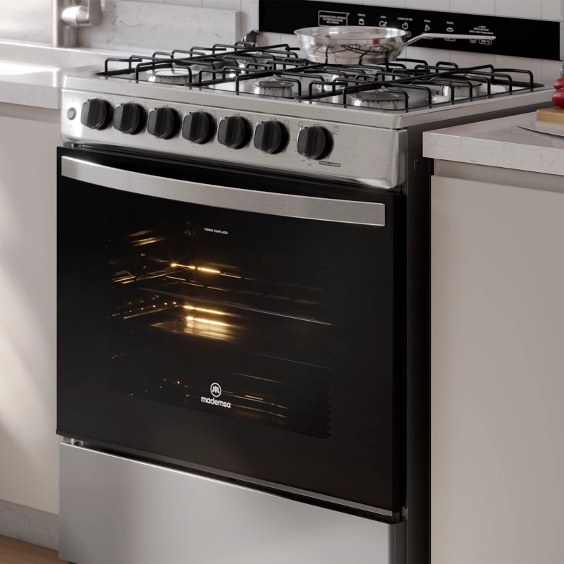 COCINA A GAS 6 PLATOS HORNO VAPOR Y PARRILLAS ALAMBRON FM6LSC INOX - 8