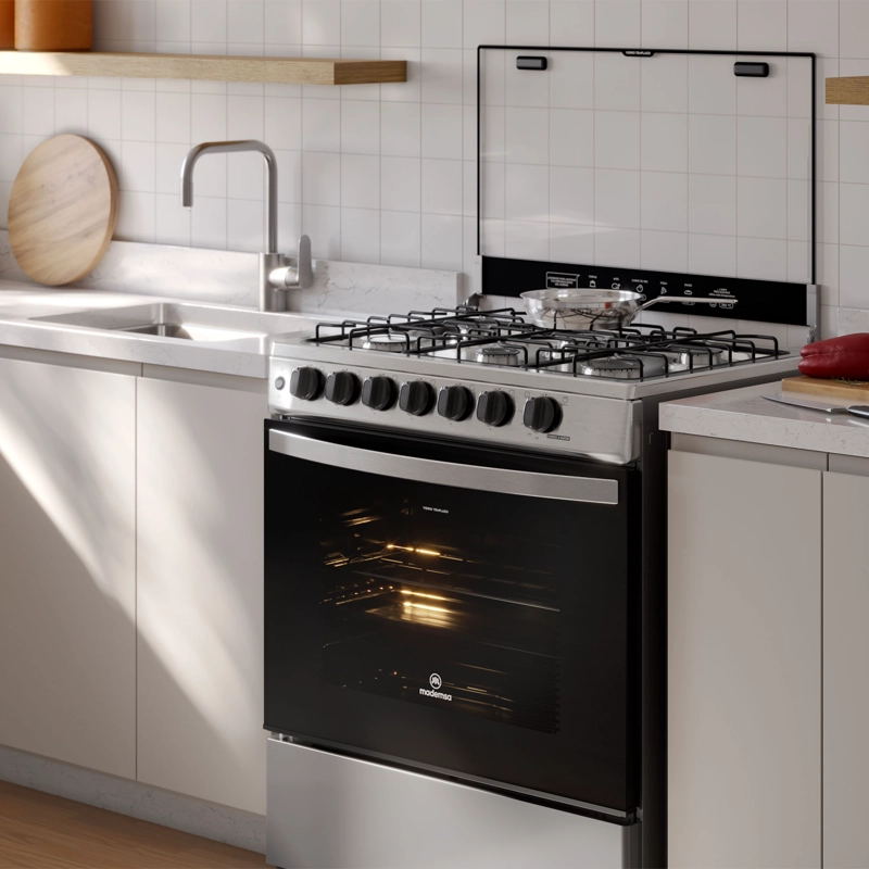 COCINA A GAS 6 PLATOS HORNO VAPOR Y PARRILLAS ALAMBRON FM6LSC INOX - 9