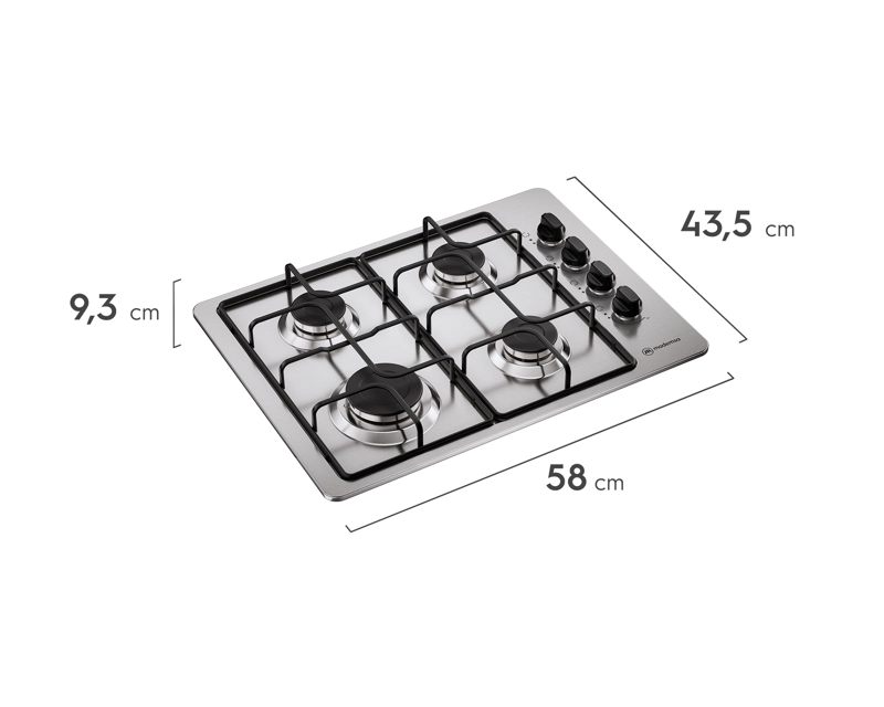 ENCIMERA A GAS 4 PLATOS ENCENDIDO AUTOMATICO KM4NX INOX - 5