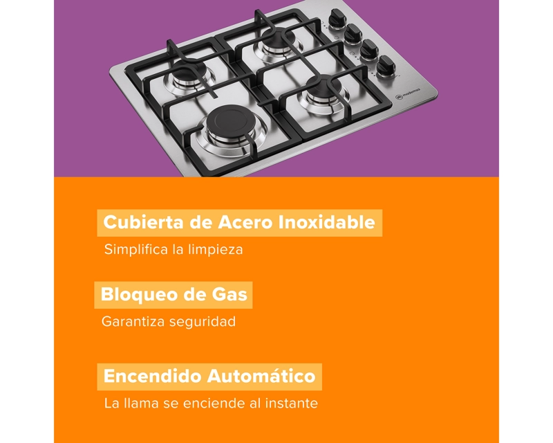 ENCIMERA A GAS 4 PLATOS ENCENDIDO AUTOMATICO KM4CX INOX - 8