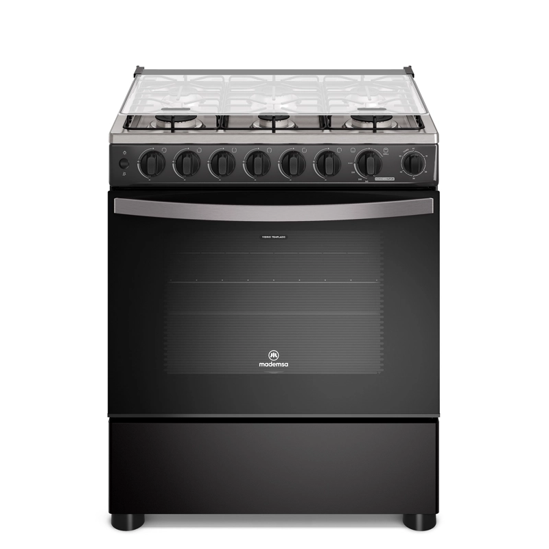 COCINA A GAS 6 PLATOS HORNO VAPOR Y PARRILLA PLETINA FM6SPC NEGRA - 1