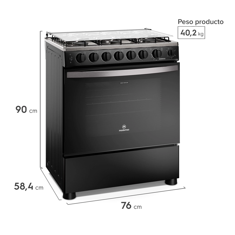 COCINA A GAS 6 PLATOS HORNO VAPOR Y PARRILLA PLETINA FM6SPC NEGRA - 7